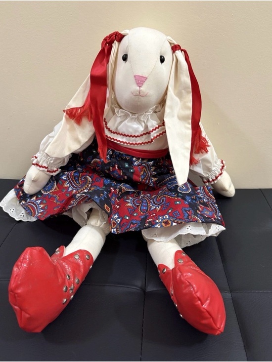 Other - Handmade Bunny Doll with Red Accents and Paisley Skirt